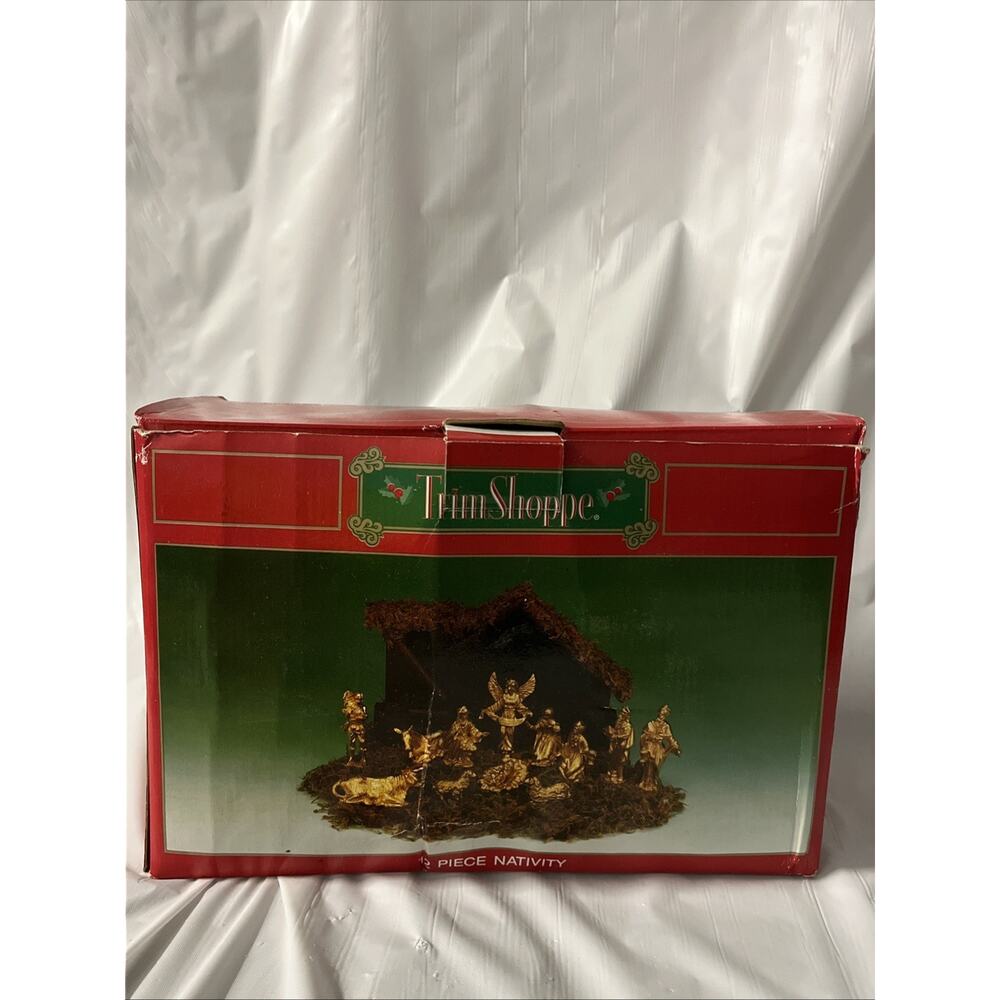 Vintage Trim Shoppe 12 Piece Nativity Set Gold Tone Figures Christmas RARE NEW